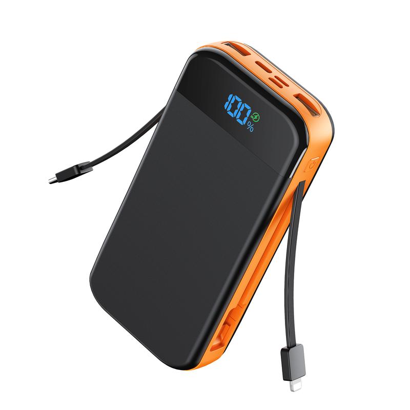 32000mAh built-in USB-C and IOS cable battery pack, LED digital display portable charger, 22.5W fast charging, PD20W power bank, 5 outputs and 3 input ports, essential power pack for outdoor activities & travel