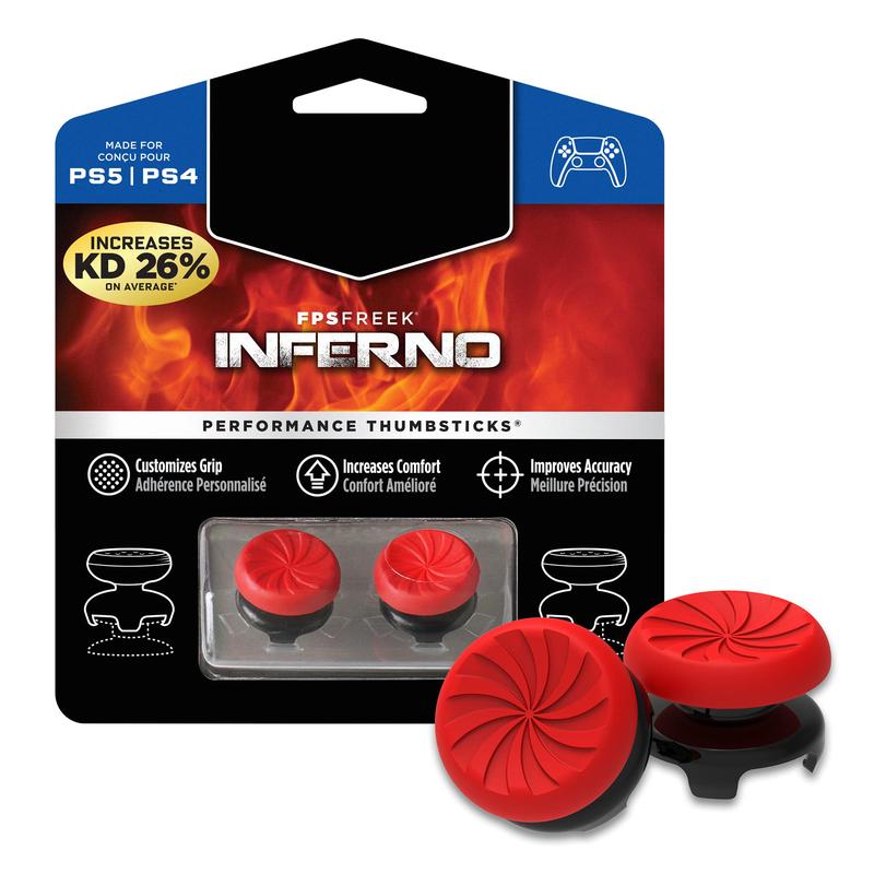 FPS Freek Inferno for Playstation 4 5 (PS5 4) Controller | Performance Thumbsticks | 2 High-Rise Concave | Red Rubber Console Accessories