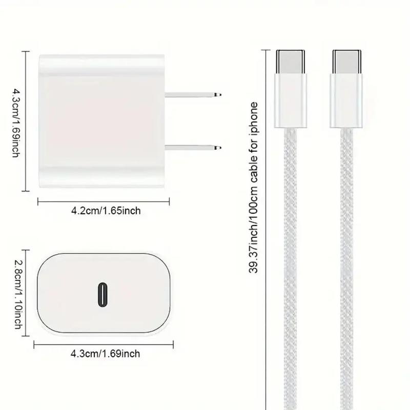 PD 20W USB C Fast Charger & Type C to C Cable Set, 2 Sets Fast Charging Head & Cable Cord, Phone & Tablet Accessories for iPhone 15 Plus 15 Pro Max, iPad Pro 12.9 11 inch 4 3 Generation Air Mini