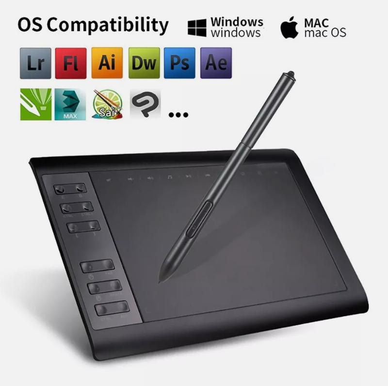 10x6 inch Digital Drawing Tablet HD Screen Graphics tablet with Battery-free Pen