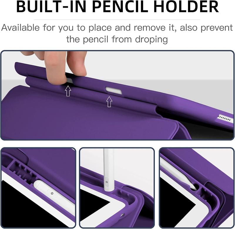 Case Compatible with iPad 9th 8th 7th Generation Case, for iPad 10.2 Inch Case with Pencil Holder, TPU  Stand  Case Cover for iPad Case 2021 2020 2019, Auto Wake Sleep, Plum