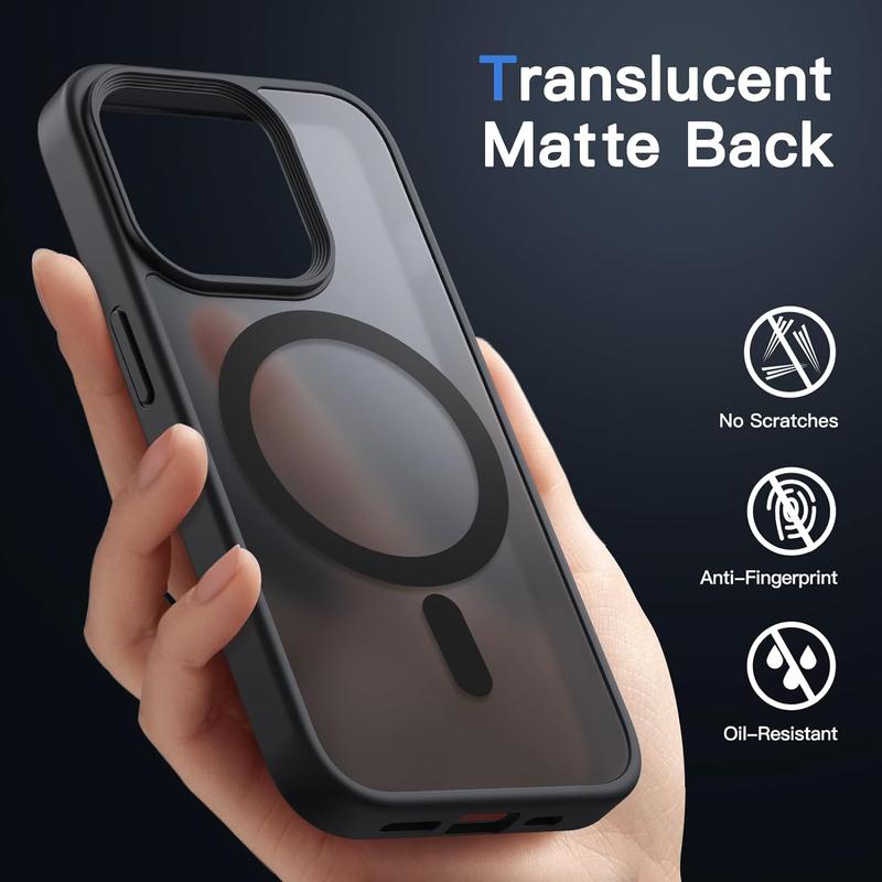 Magnetic Case for iPhone 16 15 14 13 Plus 12 11 Pro Max Compatible with MagSafe, Translucent Matte Back Slim Shockproof Phone Cover