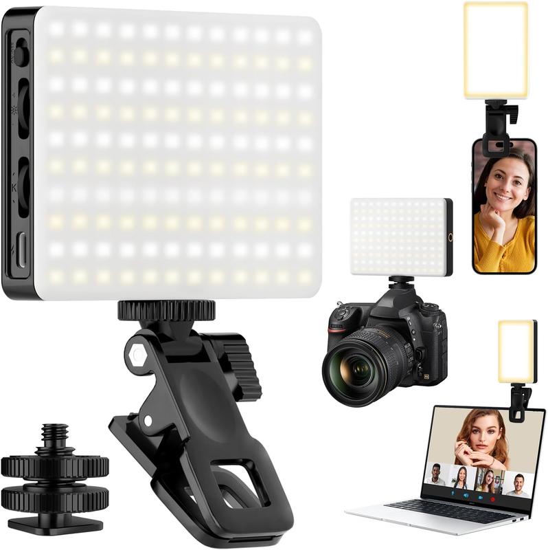 Portable Selfie Light Video Conference Lighting with Clip & Camera Tripod Adapter Rechargeable 2200mAh CRI 97+, 3 Light Modes for Phone iPhone Webcam Laptop Photo Makeup