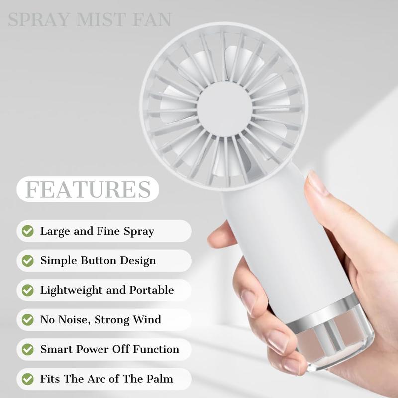 Portable Mist Fan, Misting Fan Portable, Handheld Personal Mister Fan, Spray Water Mist Fan, Charging Design Electric Fan for School, Camping, Car, Handheld Misting Humidifier Fan Mobile Usb Protection Chargeable