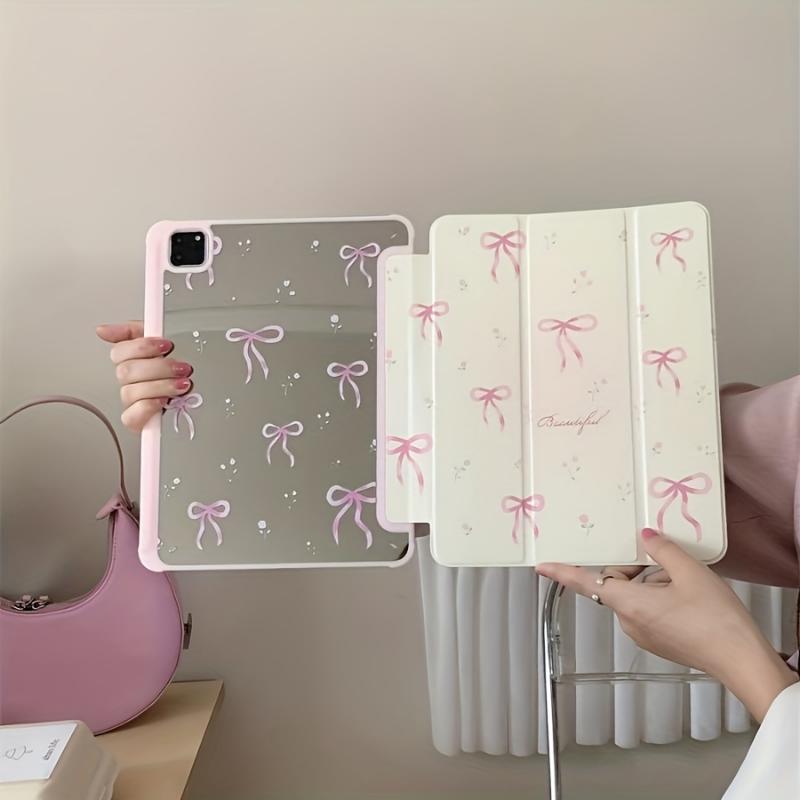 Pink Mirrored Bow Tablet Cover for iPad 10.9 10.2  Air 5th Gen Pro11 10th 9.7 - Acrylic, Foldable, Lightweight, Stand, Apple iPad Air 2  Air, iPad (7th Gen), iPad (8th Gen), iPad Air 4 5, iPad Pro 11 2022 - Mixed Case