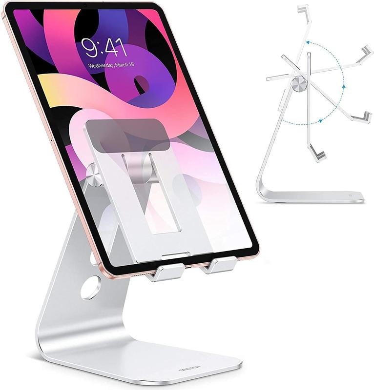 Adjustable Tablet Stand for Desk, Upgraded Longer Arms for Greater Stability, T2 Tablet Holder with Hollow Design for Bigger Sized Phones and Tablets Such as iPad Pro Air Mini,