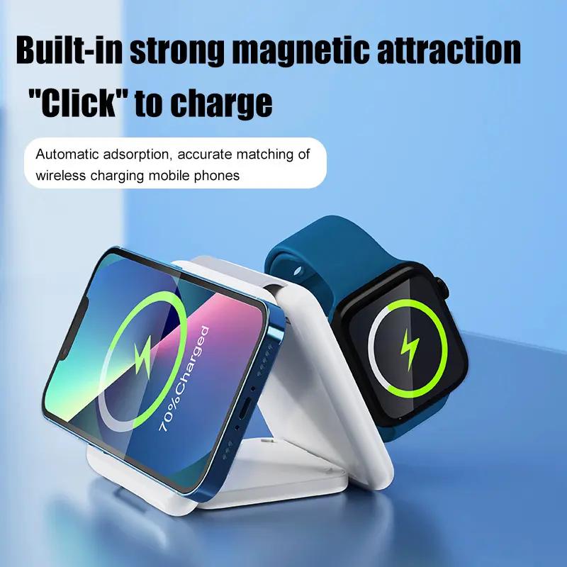 3 in 1 Wireless Charger for Apple Devices: Fodable 3 in 1 Charging Station for Multiple Apple Devices - Travel Charging Pad for Apple Watch iPhone 15 14 13 12 Pro Max Plus Apple Watch & Airpod Smartphone Cellphone Electronic