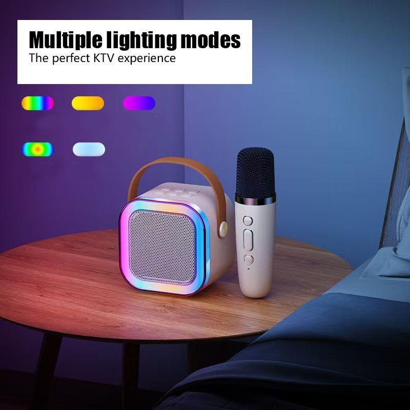 Summer Wireless Karaoke Speaker With Wireless Microphone & LED Light, Wireless BT Speaker With LED Ambient Light, Electronics Outdoor Speaker, Karaoke Machine For Home Party Birthday Gift, Mini Microphone