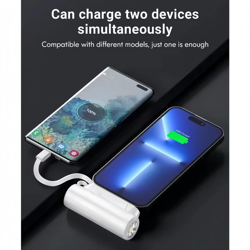 TECH CAT small portable charger 6800mAh with flashlight, ultra-compact PD fast charging power bank mini battery pack compatible with iPhone Android, can charge 2 units at the same time, portable power bank - white portable charger