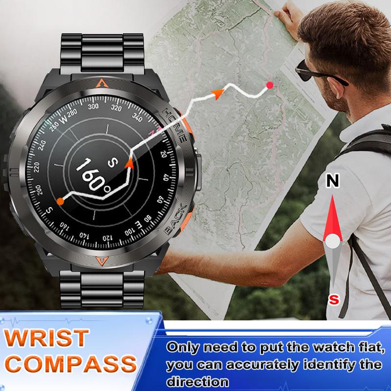 Compass Functional Sports Smartwatch for Men Women with GPS and uv light Flashlight Function, 530mAh Battery, Receive Dial Calls - Fitness Tracker with Outdoor Pedometer, 100+ Exercise Modes, Compatible with Android and iPhone.