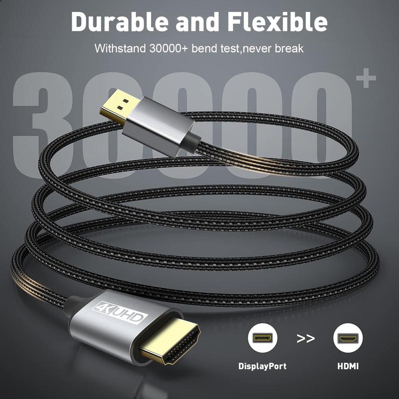 4K DisplayPort to HDMI  6Ft | 1080P@120Hz,1440P 2K@60Hz Uni-Directional DP to HDMI Male Braided Cord Display Port to HDMI  for Desktop,,,ThinkPad,,,