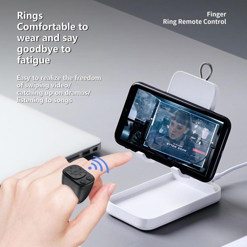 Remote Control Ring, Bluetooth-compatible Page Turner Ring Scroller, Camera Shutter Short Video and Music Remote, Compatible with iOS Android Phones