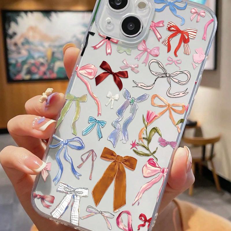 Bowknot Pattern Phone Case, Cute Bow Decor Phone Protective Cover, Phone Accessory Compatible with iPhone 16 15 14 13 12 11 Pro Max 7 8 XS XR