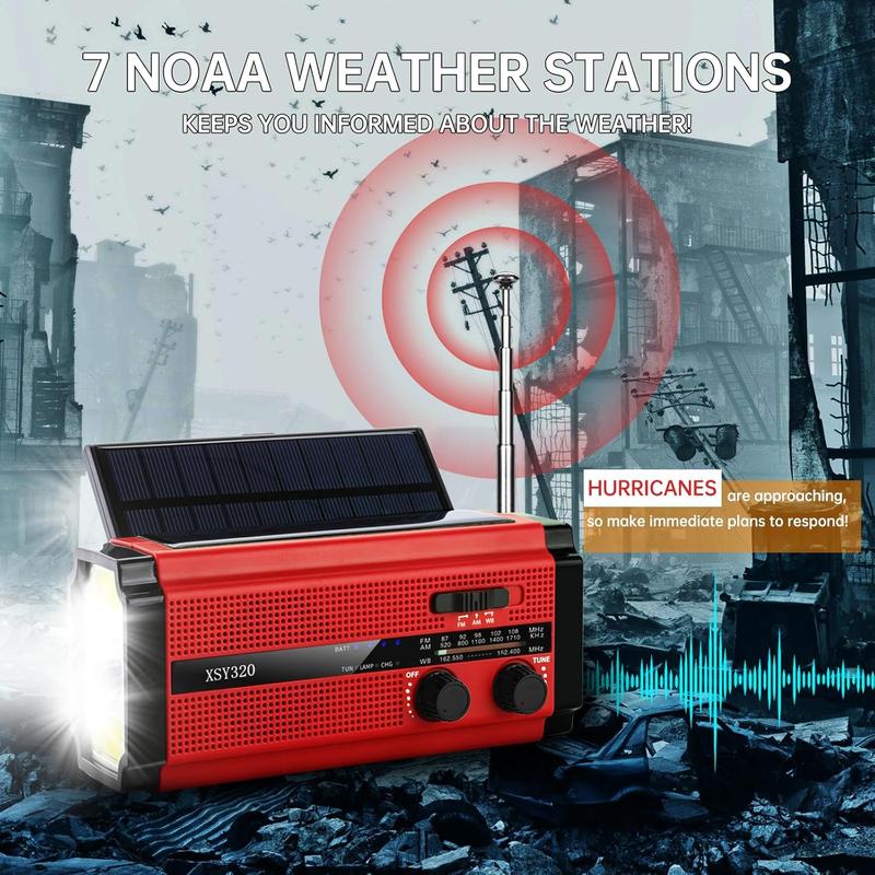 Emergency Radio Hand Crank Solar,AM FM WB NOAA Weather Radios with Oversized Solar Powered Power Panel,Type-C Charger,3W Flashlight & Reading Lamp,SOS Alarm,5000 mAh Battery Operated Survival Radio