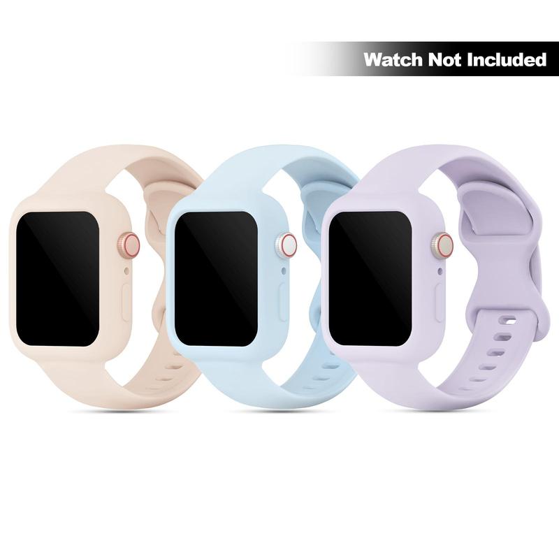 Soft Silicone Watch Band (Band Only), 3 Counts set Sport Wristbands with Bumper Protective Cover, Fashion Wearable Accessories Compatible with Apple Watch Series 9 8 7 6 5 4 3 2 1