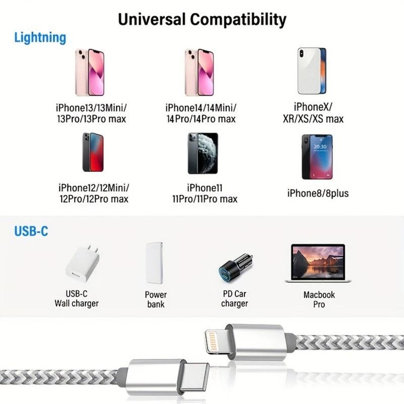 10-20W 6FT [Apple MFi Certified] Type-C for Lightning Cable, 2 Counts Flexible Wear-resistant Cable, Durable Nylon Braided USB-C Cable Compatible with Smartphone Apple iPhone 14 13 12 11 Pro Max XR XS X 8 7 6 Plus SE