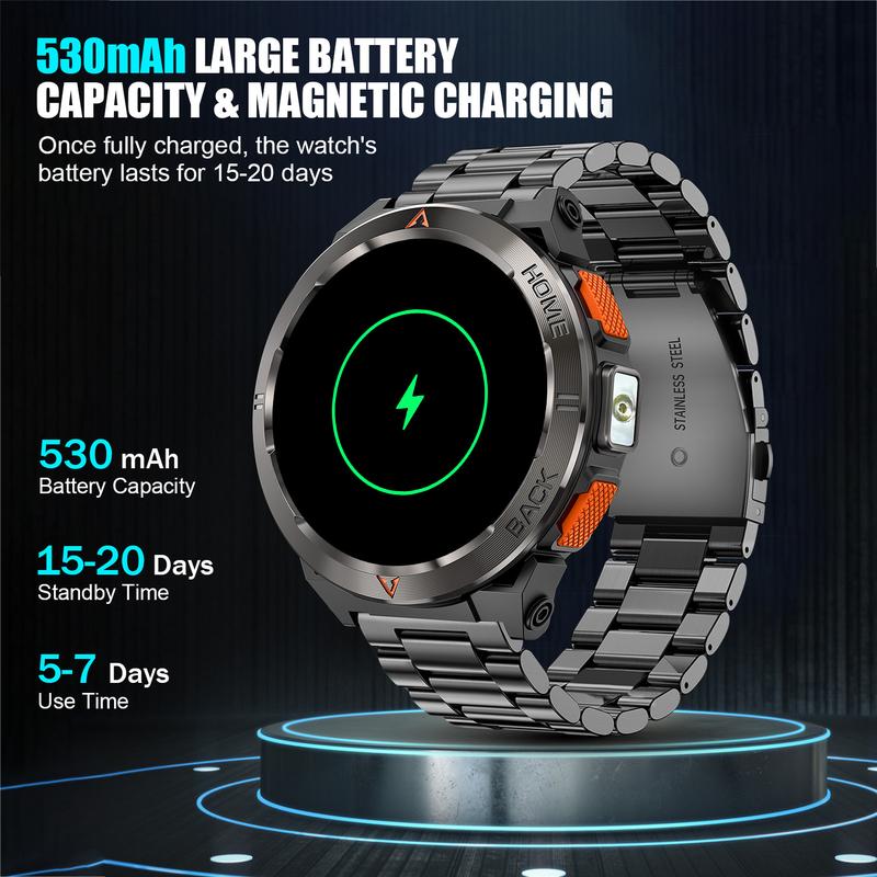 Compass Functional Sports Smartwatch for Men Women with GPS and uv light Flashlight Function, 530mAh Battery, Receive Dial Calls - Fitness Tracker with Outdoor Pedometer, 100+ Exercise Modes, Compatible with Android and iPhone.