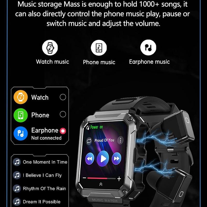 Outdoor Sports Smart Watch with Earphones, Fashion Digital Watch with Heart Rate Monitoring, Multi-functional Sports Watch for Women & Men, Smart Watches for Gift