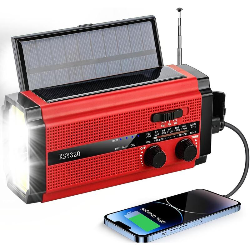 Emergency Radio Hand Crank Solar,AM FM WB NOAA Weather Radios with Oversized Solar Powered Power Panel,Type-C Charger,3W Flashlight & Reading Lamp,SOS Alarm,5000 mAh Battery Operated Survival Radio