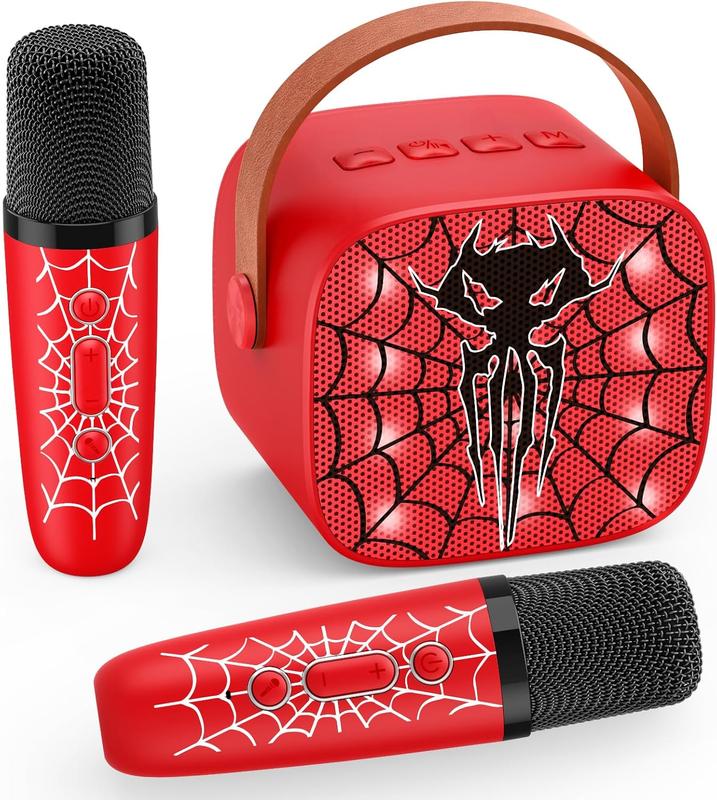 Spider Karaoke Machine for Kids Ages 3-12: Mini Portable Bluetooth Speaker with 2 Wireless Microphones LED Light Toys Christmas Birthday Gifts for Boys Girls 4 5 6 7 8 9 10+ Year Old Boy Girl Kid