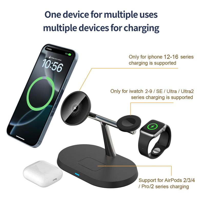 3 in 1 15W Magnetic Wireless Charger, Multifunctional Fast Charging Station, Wireless Charging Stand for iPhone 16 15 14 13 12 Apple Watch & AirPods Pro