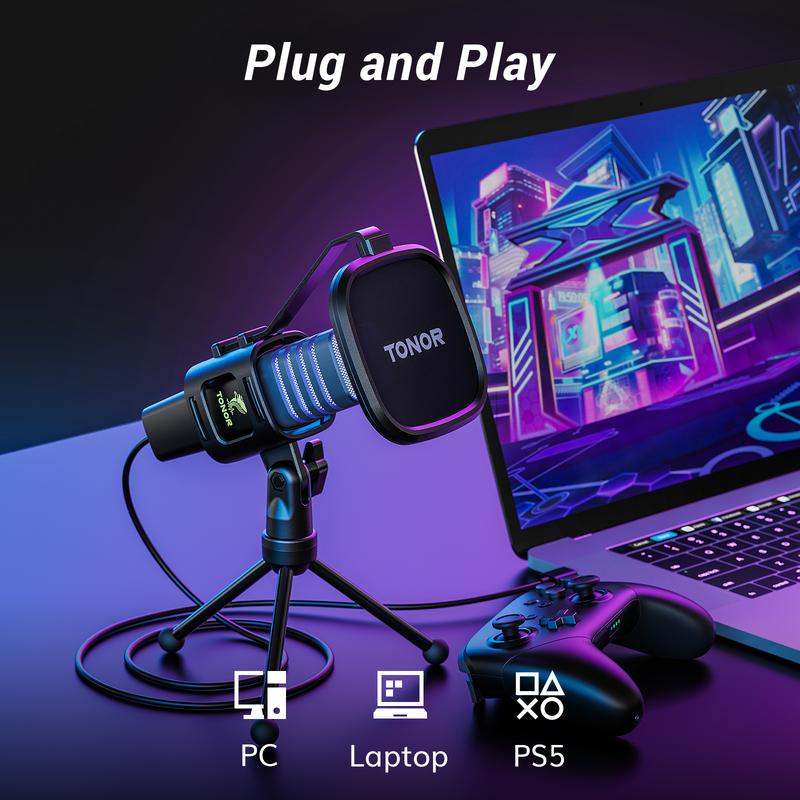 TONOR TC30S RGB USB Microphone, Cardioid Condenser Computer PC Mic with Tripod Stand, Pop Filter, Shock Mount for Gaming, Streaming, Podcasting, YouTube, Twitch, Compatible with Laptop Desktop