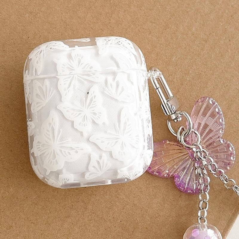 Butterfly Pattern Earphone Case with Lanyard, Decorative Earphone Protector Cover, Fashion Earphone Case for AirPods