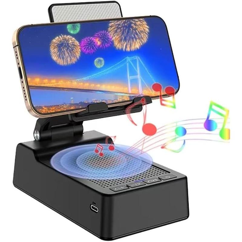 Cell PhoneStand with Wireless Bluetooth Speaker.Anti-Slip Design Phone Stand with HD Surround Sound Birthday Christmas Gadget Male Mom Cellphone Mount