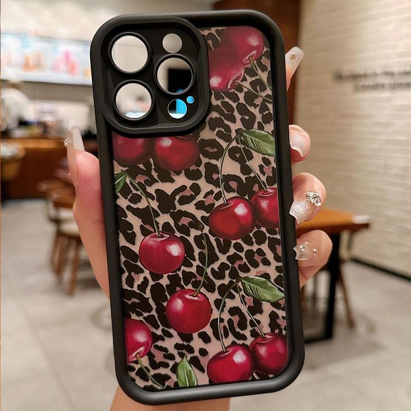 Cherry High Fashion Leopard Print Pattern Phone Case, Anti-fall Phone Protector Cover, Shockproof Phone Protective Case Compatible with iPhone 15 14 13 12 11 Series