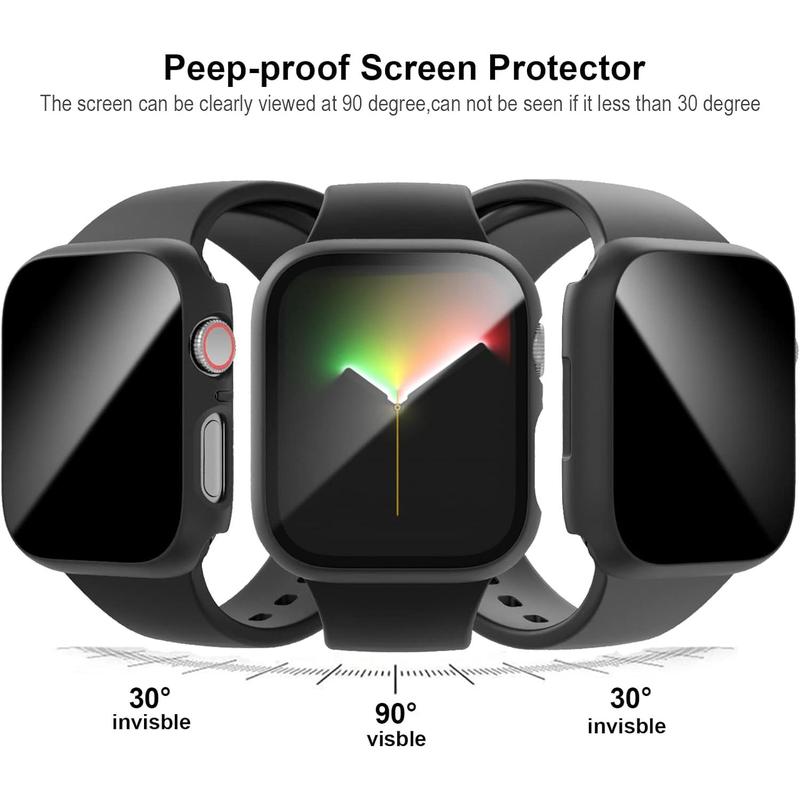 2 pack for Apple Watch Series 9 Series 8 7 privacy screen protector case 45mm, unti-spy glass protector hard pc cover bumper for iWatch 9 8 7 45mm accessories, black black