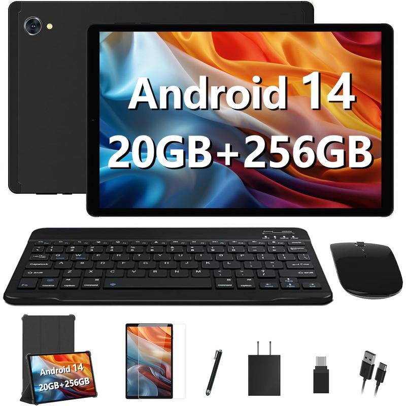 POWMUS Android 14 2-in-1 Tablet with Keyboard Mouse, 8000mAh 10.36 inch Tablets, 20GB RAM 256GB Storage 1TB Expandable, Octa Core Processor, 2000*1200 IPS 2K In-cell Screen, 2.4G 5G WiFi, BT 5.0, GPS Android Tablets Bundle Tiktok Shop Black