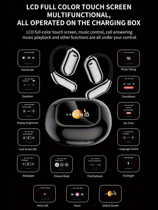 Touch Screen Earbuds,Over The Ear Earbuds,Intelligent Touch Screen Open Bluetooth Earphones,Q16Pro Touch Screen Display Earbuds,True Wireless Open Ear Earbuds Bluetooth 5.4,Noise Reduction