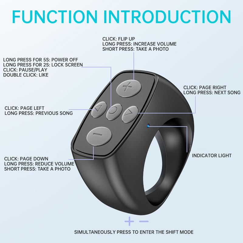 5-button Remote Control for TikTok, Page Turner,Scrolling Ring for Tik Tok, Camera Video E-book Recording Remote, iPhone, iPad, iOS, Android Cellphone