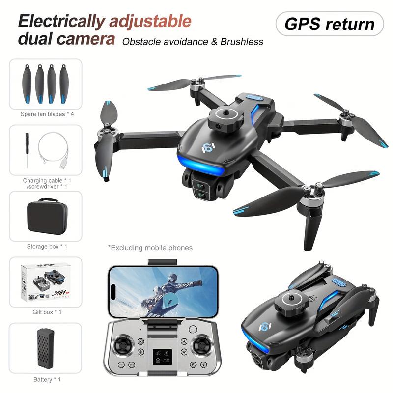 Dual Camera GPS Quadcopter S181 - Wi-Fi Enabled Remote Control Drone with Obstacle Avoidance, App Control, Fixed-Camera Mount, 720p Video, for Beginners, 14+ Age Group, USB Rechargeable Battery, GPS Return Home Function, 12-15 Min Flight Time, 1968.5inch