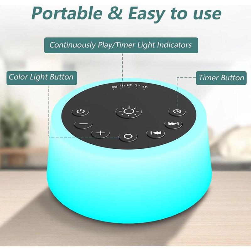 Sound Machines with 10 Colors Night Light 25 Soothing Sounds and Sleep White Noise Machine 32 Volume Levels 5 Timers Adjustable Brightness Memory Function for Adults Kids Baby