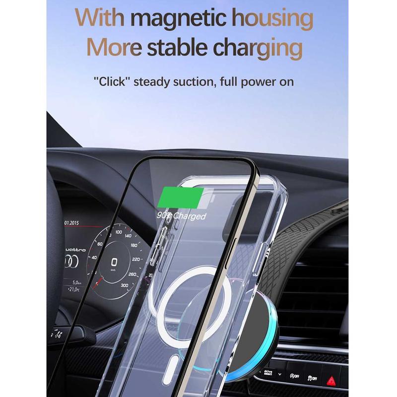 15W Car Folding Magnetic Wireless Charger, Car Phone Holder with Ambient Light, Suitable for Car, Home and Other Scenarios