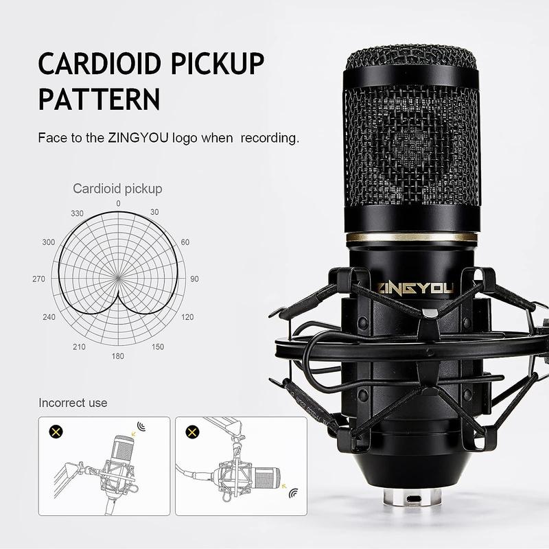 ZINGYOU Condenser Microphone Bundle, BM-800 Mic Set for Studio Recording & Brocasting (Microphone Kit)