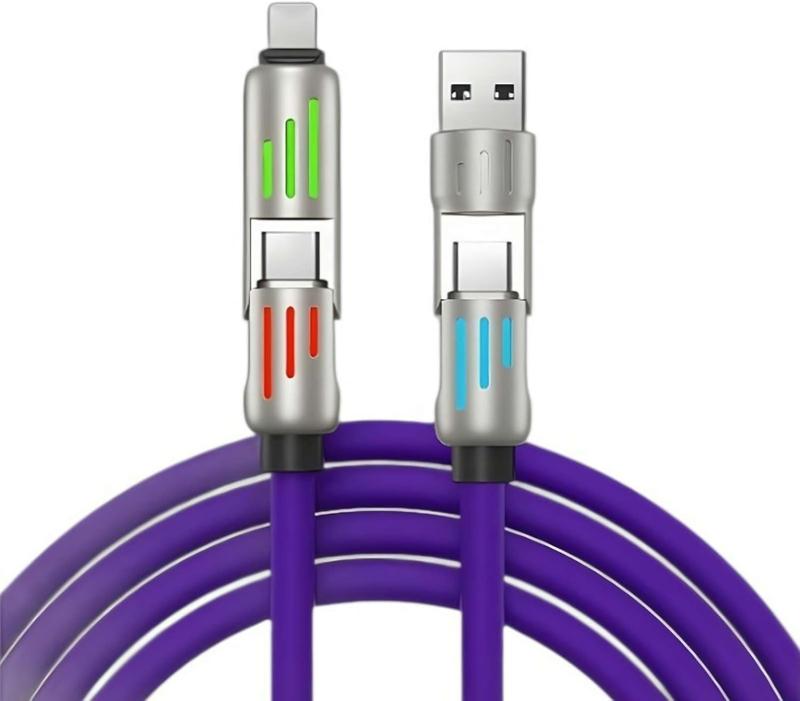 4-in-1 USB Charging Cable, fast charging cable USB A+ TYPE C + Lightning Multi national aluminum alloy cable management suitable for iPhone 16 15 14 Samsung Galaxy, Android Phones & Tablets iPad Pro Smartphone Cellphone Mobile Electronic