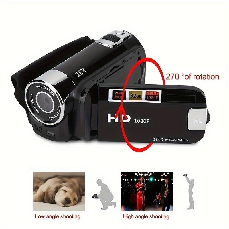 32G Camcorder Camera - Wearable Technology With 16x Digital Zoom, 1080P, 2.4-inch Screen Display, 270° Rotating LED Flip Screen, Wide Angle Lens, With 32G Card