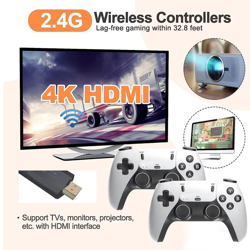 Retro Game Console Stick,128G Nostalgia GameStick with 40000+Video Games, 40 Emulator Console Plug and Play for TV,Retro Play Compatible withArcade Maze, 4K HDOutput,2.4GHzWireless Controllers