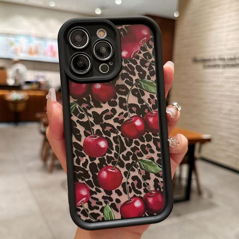 Cherry High Fashion Leopard Print Pattern Phone Case, Anti-fall Phone Protector Cover, Shockproof Phone Protective Case Compatible with iPhone 15 14 13 12 11 Series