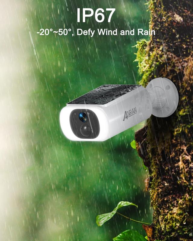 ANRAN 3MP Solar Camera Wireless Outdoor-2.4Ghz WiFi Security Camera,Color Night Vision,IP65 Waterproof,PIR Human Detection,2-Way Talk,Work with Alexa