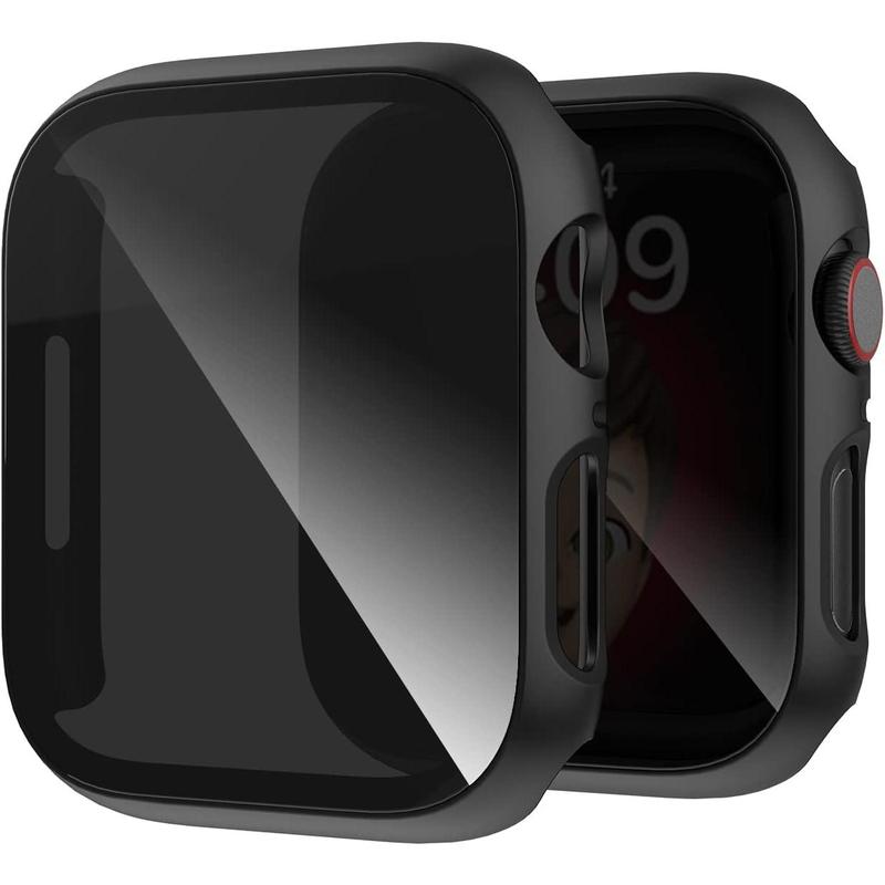 2 pack for Apple Watch Series 9 Series 8 7 privacy screen protector case 45mm, unti-spy glass protector hard pc cover bumper for iWatch 9 8 7 45mm accessories, black black