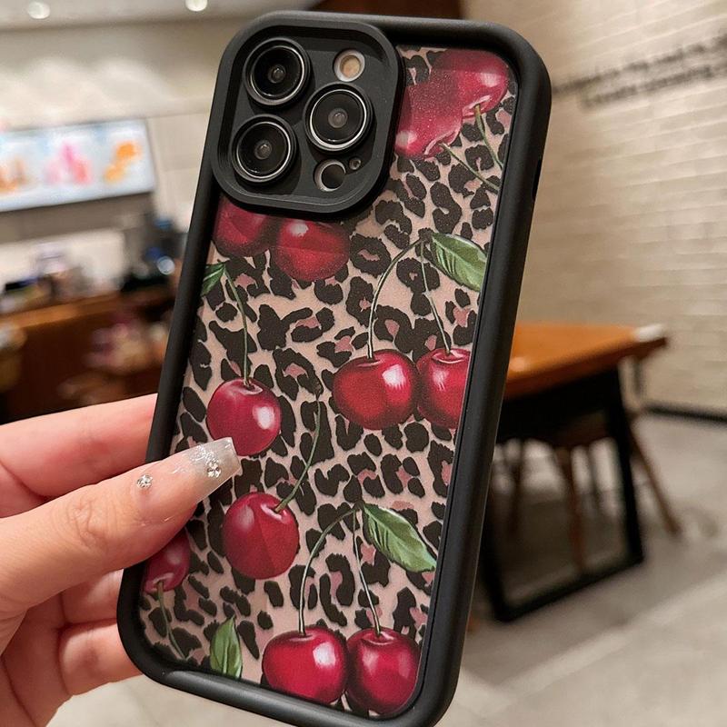 Cherry High Fashion Leopard Print Pattern Phone Case, Anti-fall Phone Protector Cover, Shockproof Phone Protective Case Compatible with iPhone 15 14 13 12 11 Series