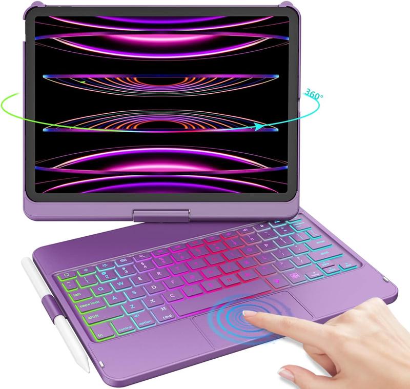 iPad Pro 11 inch Case with Keyboard, iPad Air 5 Air 4 10.9 inch Keyboard Case with Trackpad, Keyboard Case for iPad Air 5 Air 4 and iPad Pro 1-4 Gen, Backlit 10 Color & 360 Screen Rotation -Purple