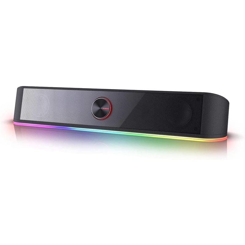 Redragon GS560 RGB Desktop Soundbar, 2.0 Channel Computer Speaker with Dynamic Lighting Bar Audio-Light Sync Display, Touch-Control Backlit with Volume Knob, USB Powered w  3.5mm Cable, Black