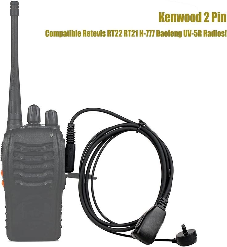 RT22 Walkie Talkie Earpiece, Acoustic Tube Headset with PTT, 2 Pin, for RT22 RT68 RT21 H-777 RT19 RT15 RB45, Compatible with SAMCOM pxton 2 Way Radio, Two Way Radio Headset with Mic(2 Pack)