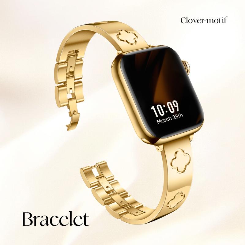 Missair Luck Band & PC Cover Case Compatible with Apple Watch 38 40 41 42 44 45 46mm - Adjustable Stainless Steel Dressy Bracelet Wearable Accessories for Christmas Gift