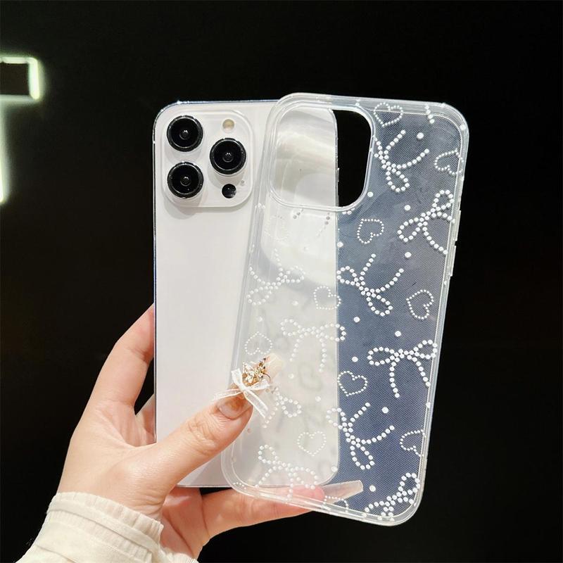 Bowknot & Heart Pattern Phone Case, Anti-drop Durable Protective Cover, Fashion Mobile Phone Accessories Compatible with iPhone Series