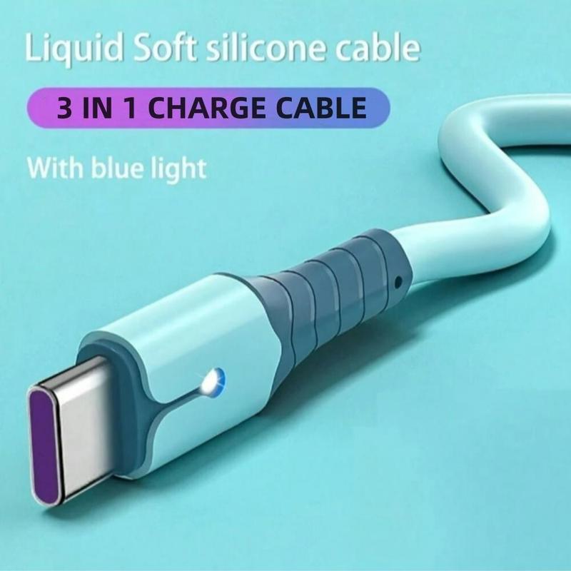 3-in-1 12W Liquid Lighting Mobile Phone Charger Cable Data Transmission Cable, Fast Charge Cable with USB Port A, Compatible with iPhone Android Smartphone Tablet